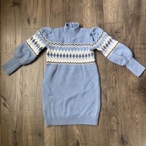 Janie and Jack Girls Fair Isle Knit‎ Turtleneck Sweater Dress Blue White Size 7